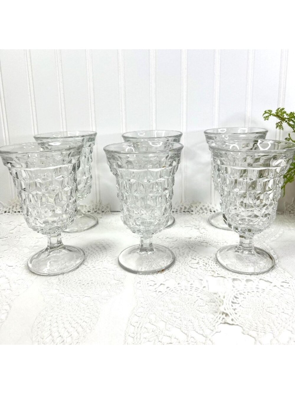 Vintage Fostoria American Set of 6 Clear Pedestal Water Tea Goblet Glasses